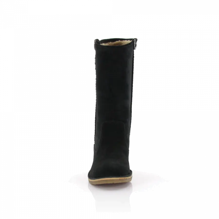 UGG - Stiefel Fell Kalbsleder Veloursleder Logo Ziernaht schwarz - schwarz