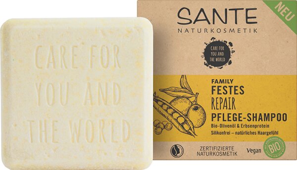 Sante Festes Repair Pflege-Shampoo Bio-Olivenöl & Erbsenprotein Festes Shampoo