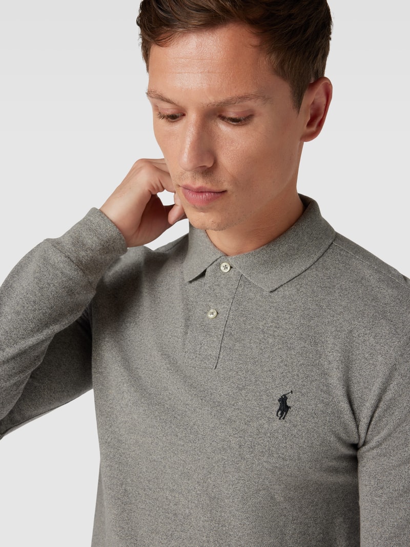 Slim Fit Poloshirt mit Label-Stitching in hellgrau meliert