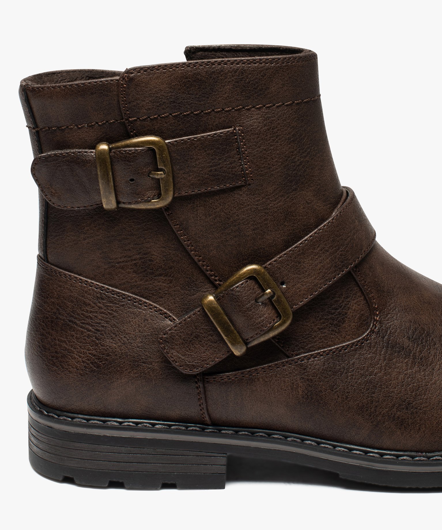 Boots homme à boucles décoratives et doublure chaude marron | GEMO