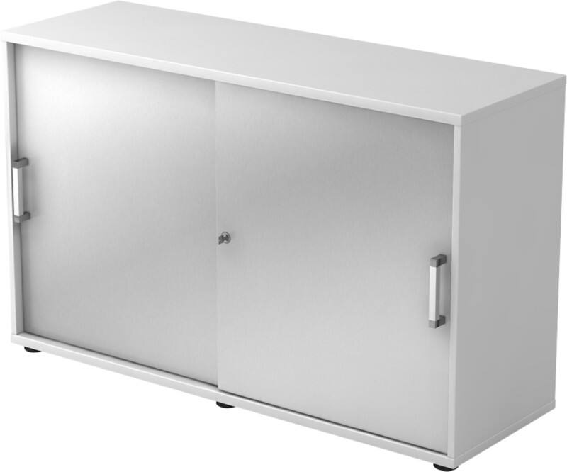 Hammerbacher Schiebetürenschrank Spanplatte 2 Fachböden 1.200 x 400 x 748 mm Silber, Weiß