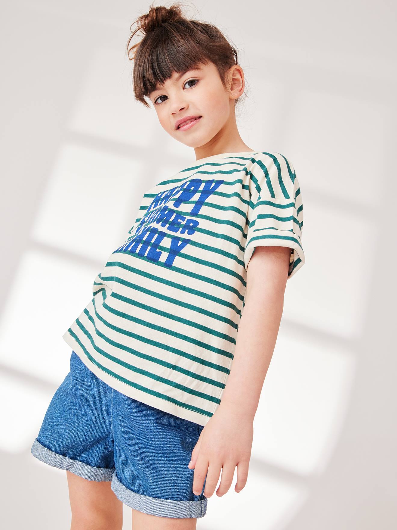 T-shirt mixte enfant capsule famille marin rayé vert