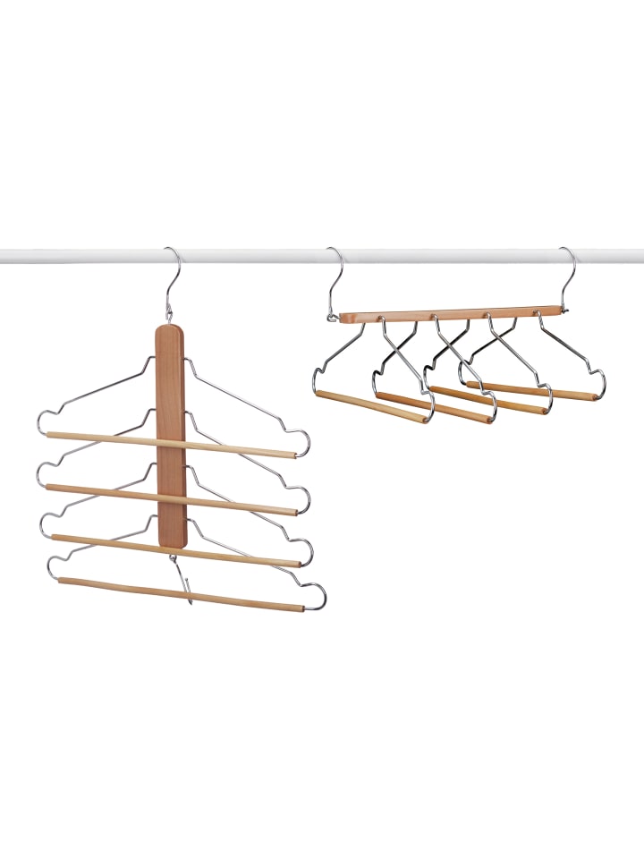 relaxdays 2 x Mehrfach Kleiderbügel in Natur/ Silber günstig kaufen onesize