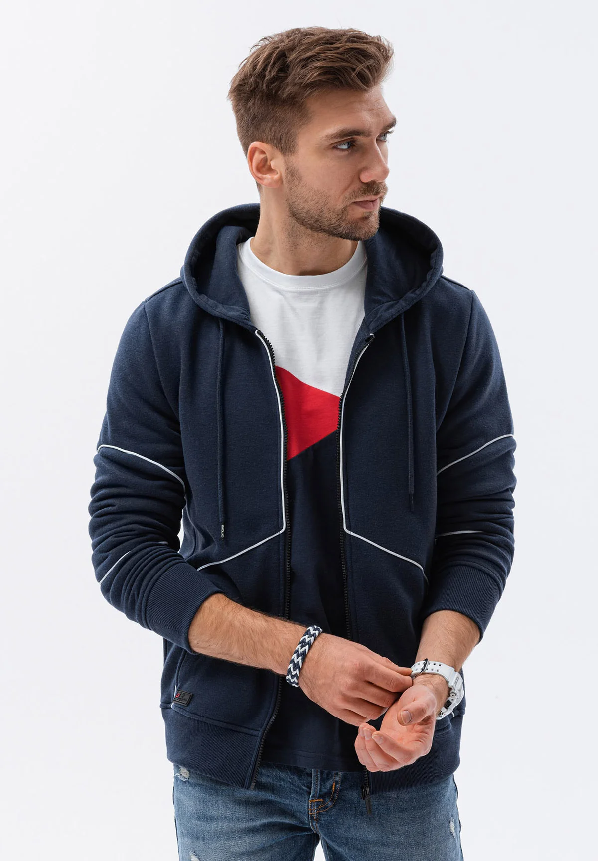 Sudadera con capucha y cremallera ombré