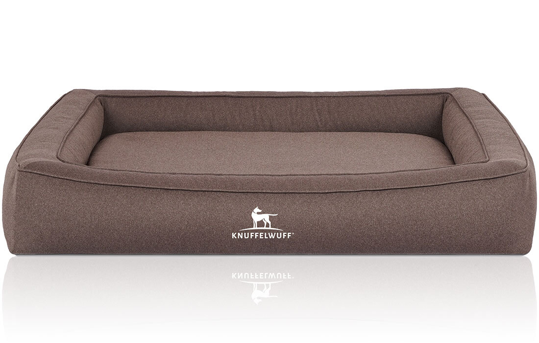Knuffelwuff Hundebetten Knuffelwuff Orthopädisches Hundebett aus Velours mit Handwebcharakter Yukon braun/ grau M-L