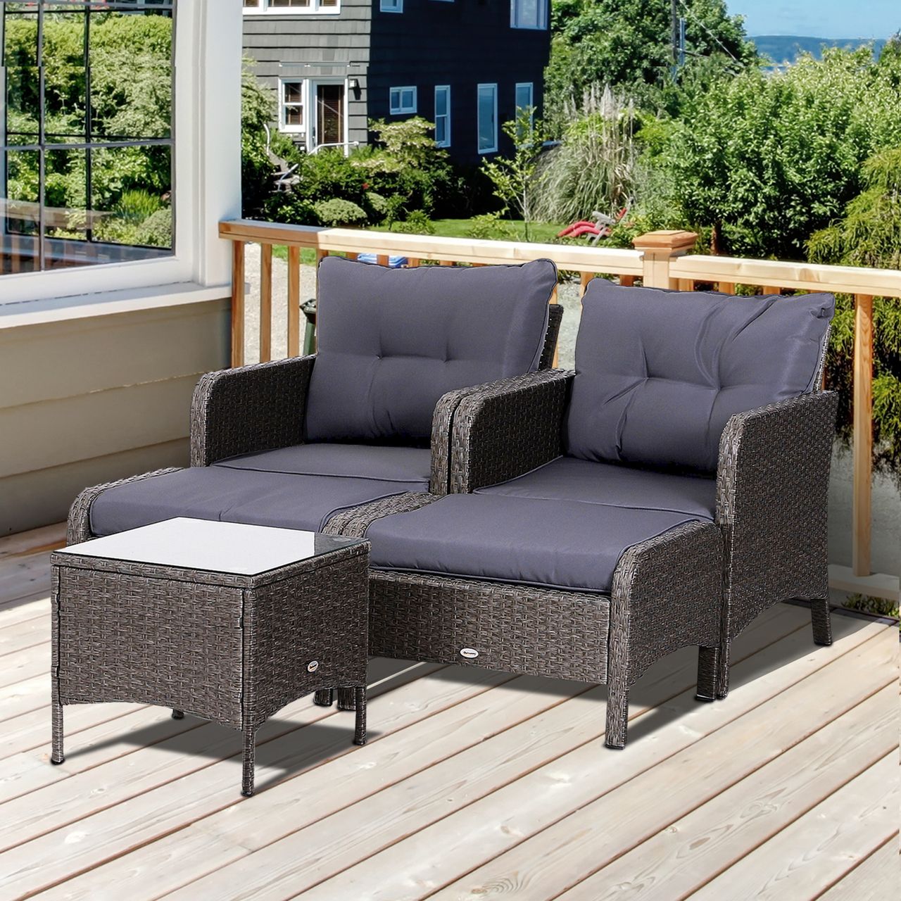 Outsunny 5-tlg. Polyrattan Gartenmöbel Sitzgruppe Gartenset Sofagarnitur mit Kissen Dunkelgrau