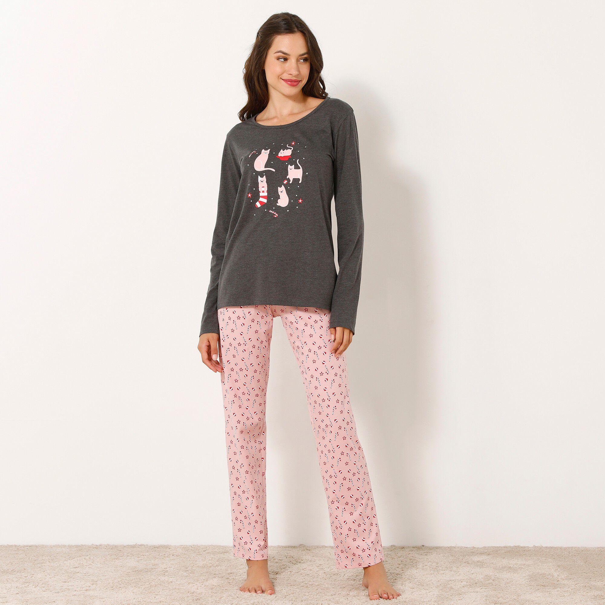 Pyjama pantalon imprimé chat