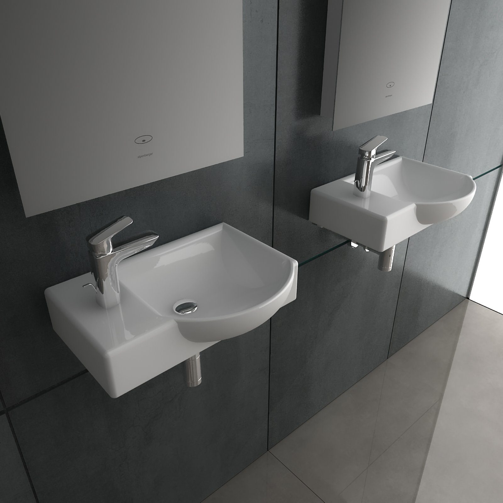 Alpenberger Waschbecken 45 cm Breit - Hängewaschbecken mit Überlauf aus Keramik (Handwaschbecken für Badezimmer & Gästebad, 1-St., 1-tlg. Waschtisch), Wash Basin pflegeleicht, Kleines Gäste WC Lavabo & Bad Spülbecken