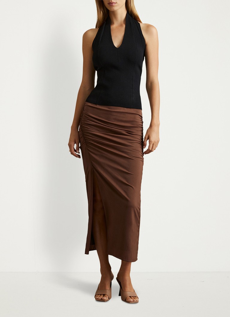 Reiss  Lisa midi rok met ruches en split