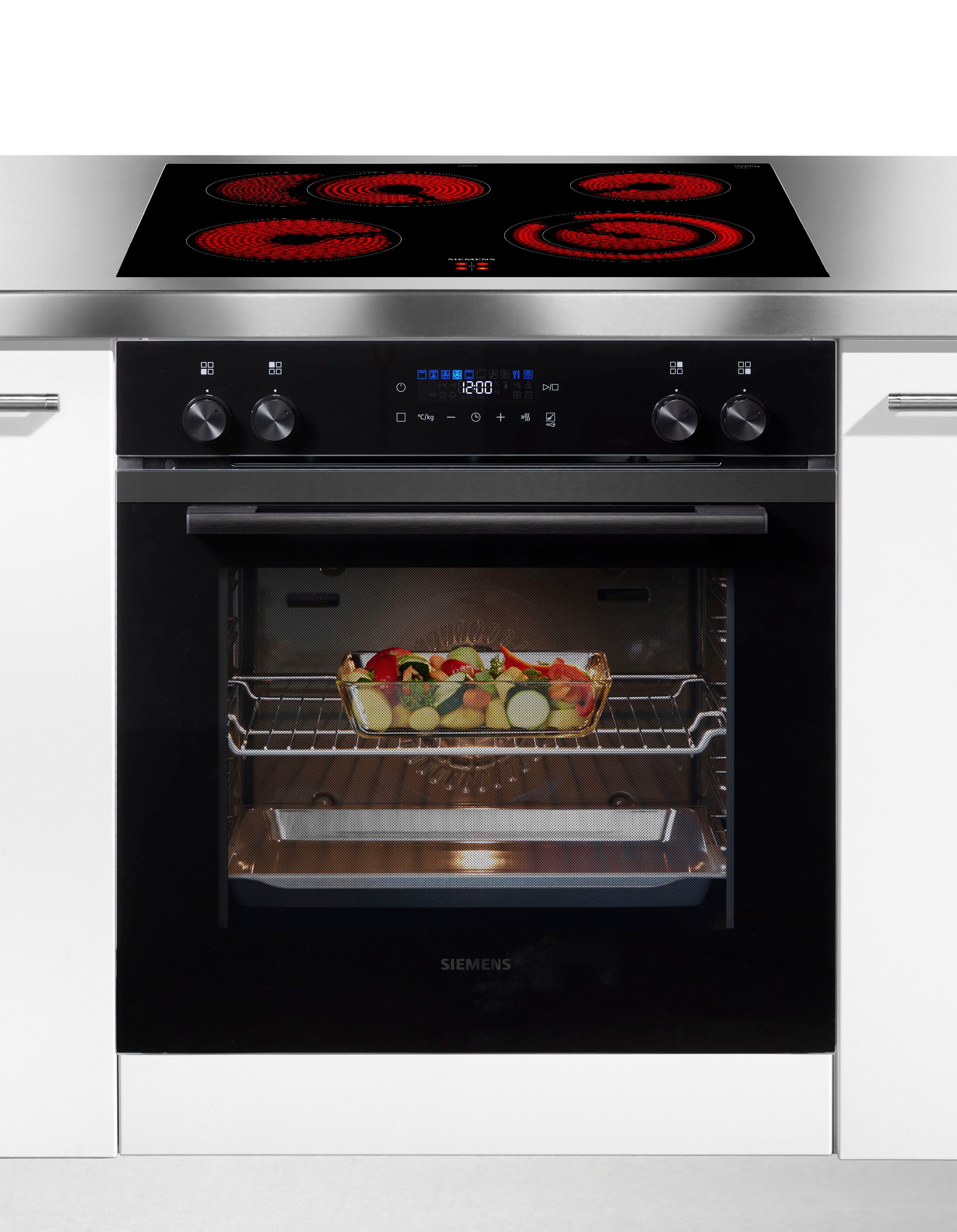 SIEMENS Elektro-Herd-Set iQ300 PQOTABK2, mit Teleskopauszug nachrüstbar, Pyrolyse-Selbstreinigung, inkl. Pizzaform, 4 Jahre Garantie inklusive