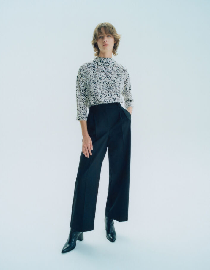 Pantalon large noir taille haute Femme