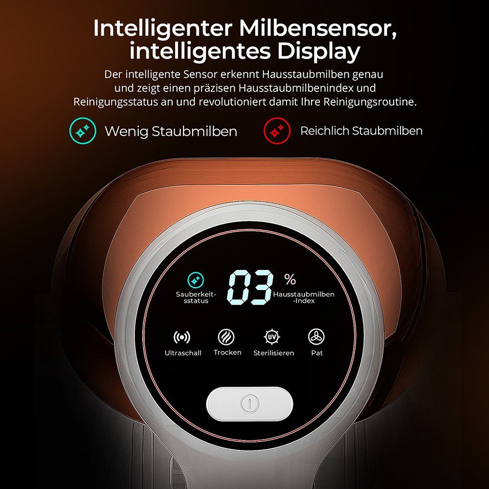Jigoo Matratzenreinigungsgerät J300 Milbensauger, 500 W, beutellos, UV-C Light, Ultraschallfunktion, für Hausstauballergiker