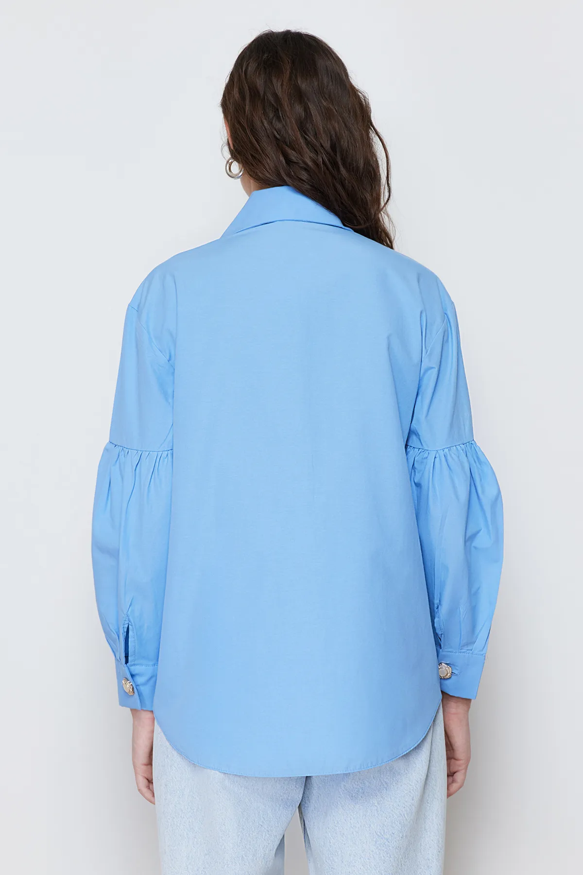 Trendyol Modest  Blaues Baumwoll-Gewebehemd mit Kragen-Accessoire für Babys TCTSS24TG00029