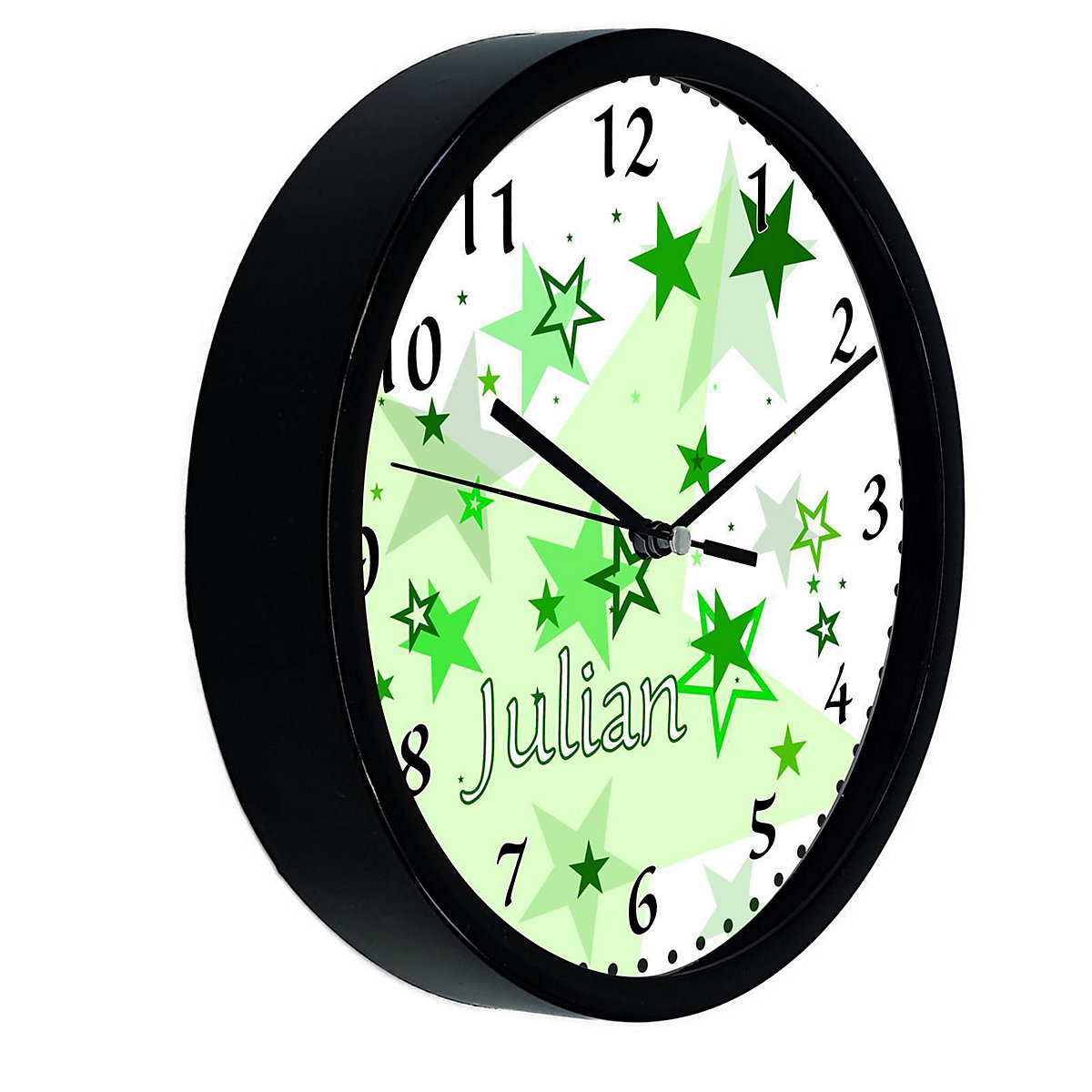Kinder Wanduhr personalisiert mit Name Sternenhimmel Grün