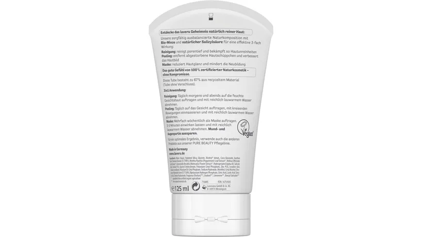 lavera PURE BEAUTY 3in1 Reinigung - Peeling - Maske 125 ml