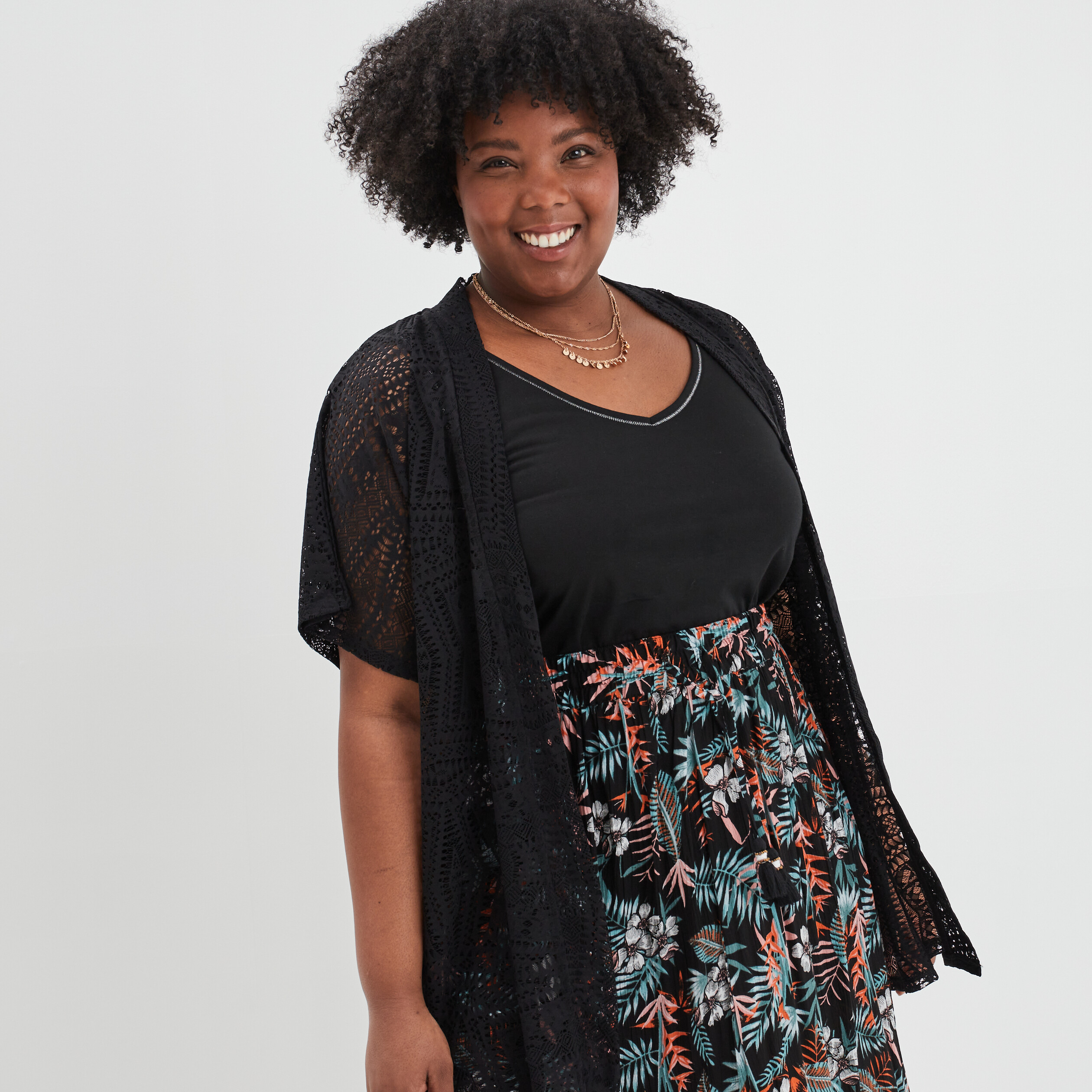 Gilet manches courtes ajouré noir femme grande taille | La Halle
