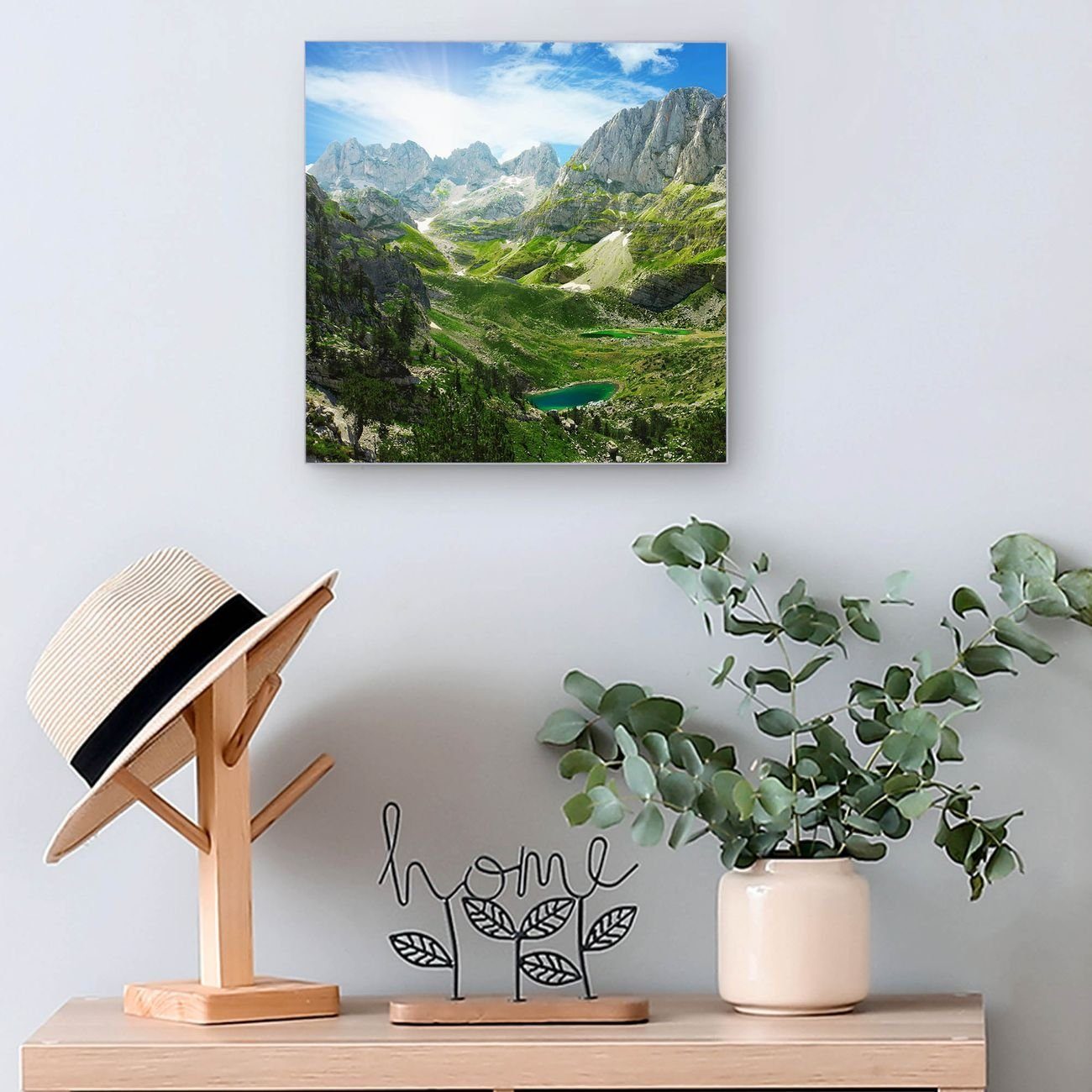 banjado Schlüsselkasten Glas Bergsee Alpen (Stahl Gehäuse, mit 50 Haken), 30 x 30 x 5 cm