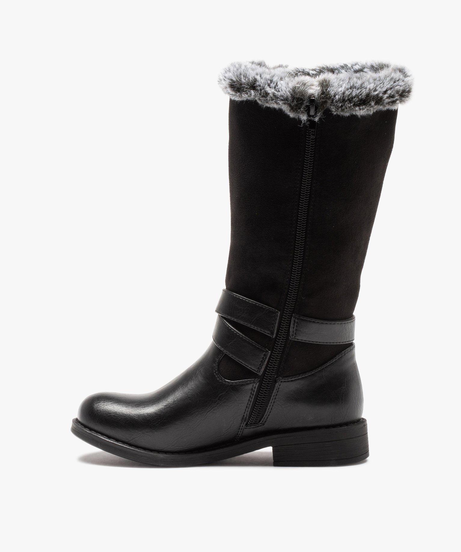 Bottes fille à col fourré et bride décorative noir | GEMO