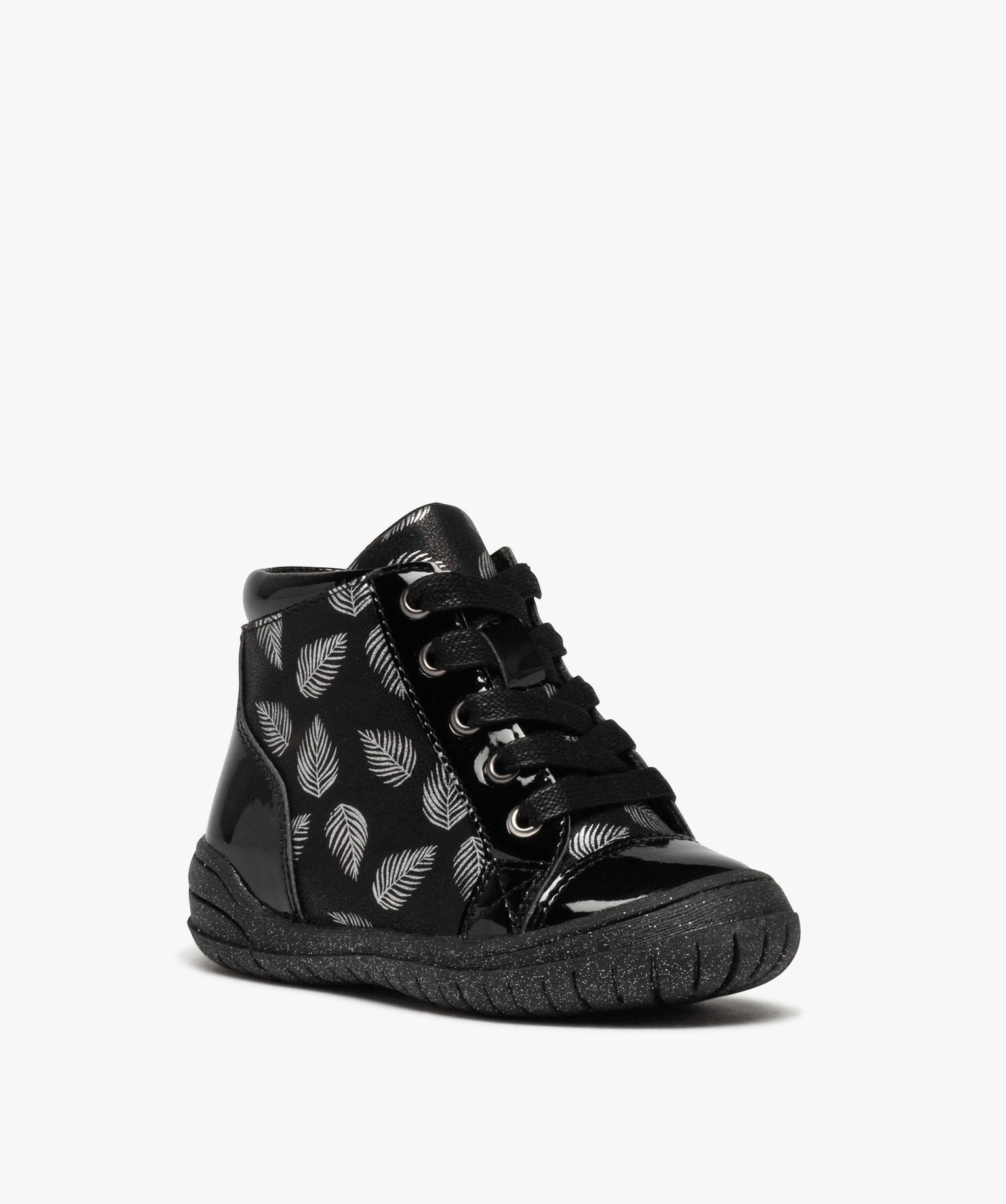 Baskets bébé fille mid-cut à détails vernis et métallisés noir | GEMO