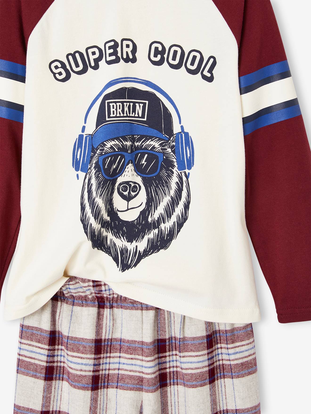 Pyjama super cool motif ours garçon bas en flanelle bordeaux
