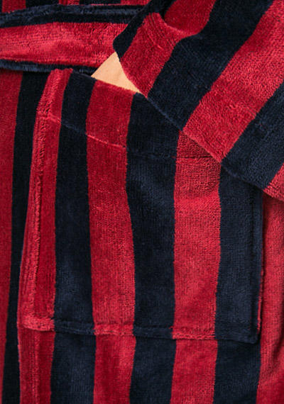 DEREK ROSE, Bademantel, Velours, rot-navy gestreift