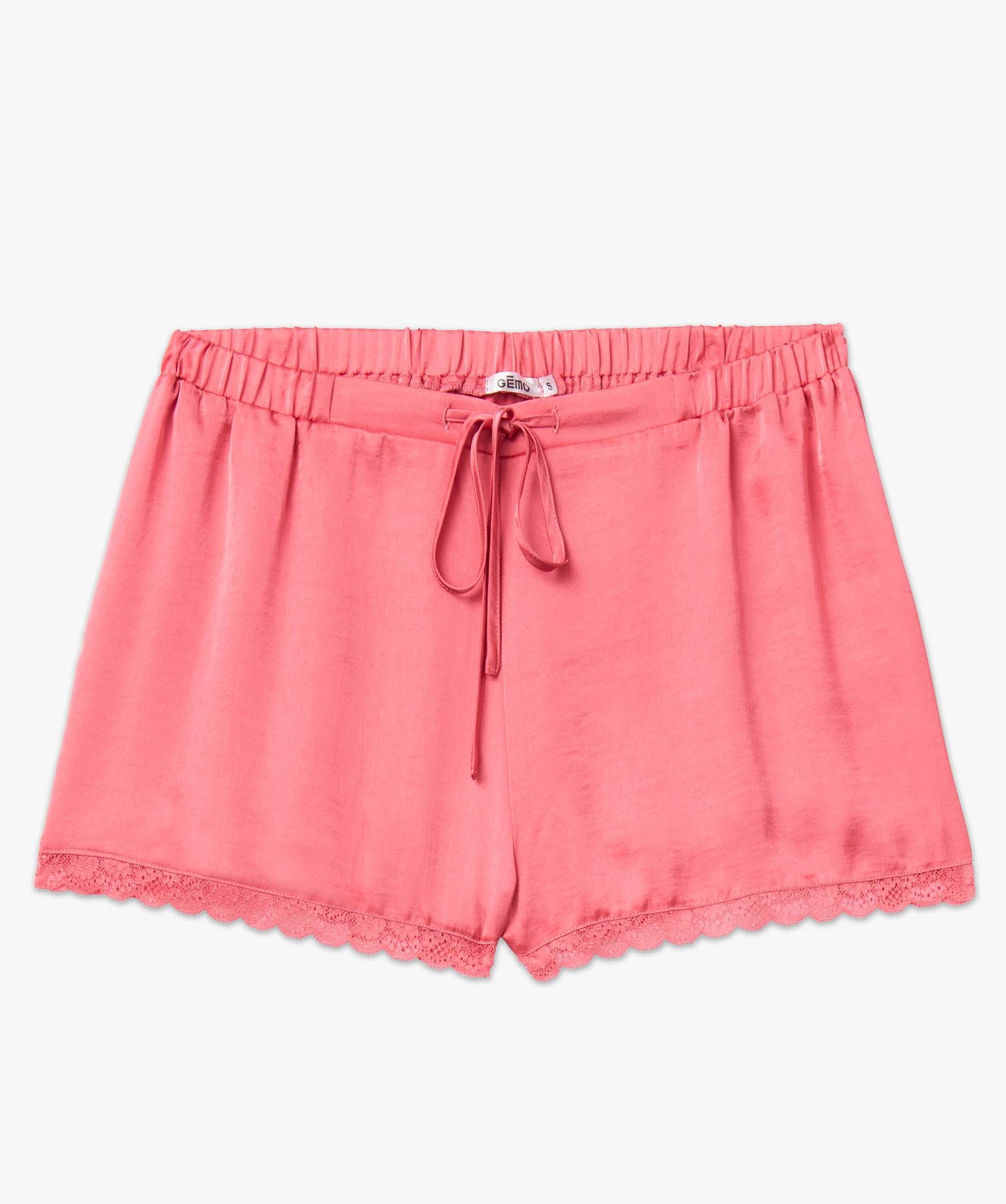 Short de pyjama en matière satinée et dentelle femme rose | GEMO