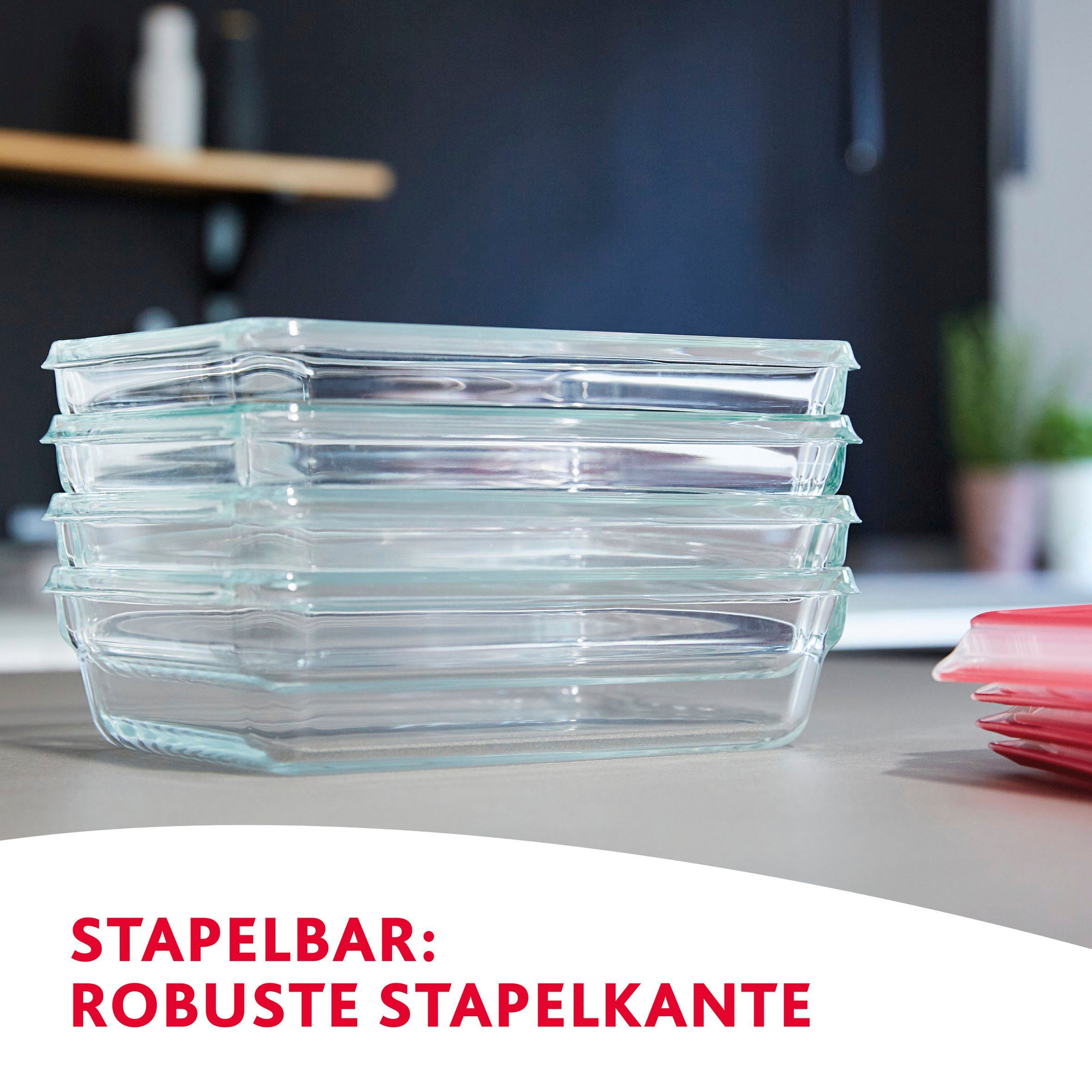Emsa Frischhaltedose Clip & Close Glas, Glas, Kunststoff, (1-tlg), 3L, stapelbar, gefrier-, backofen-, mikrowellen- und spülmaschinenfest