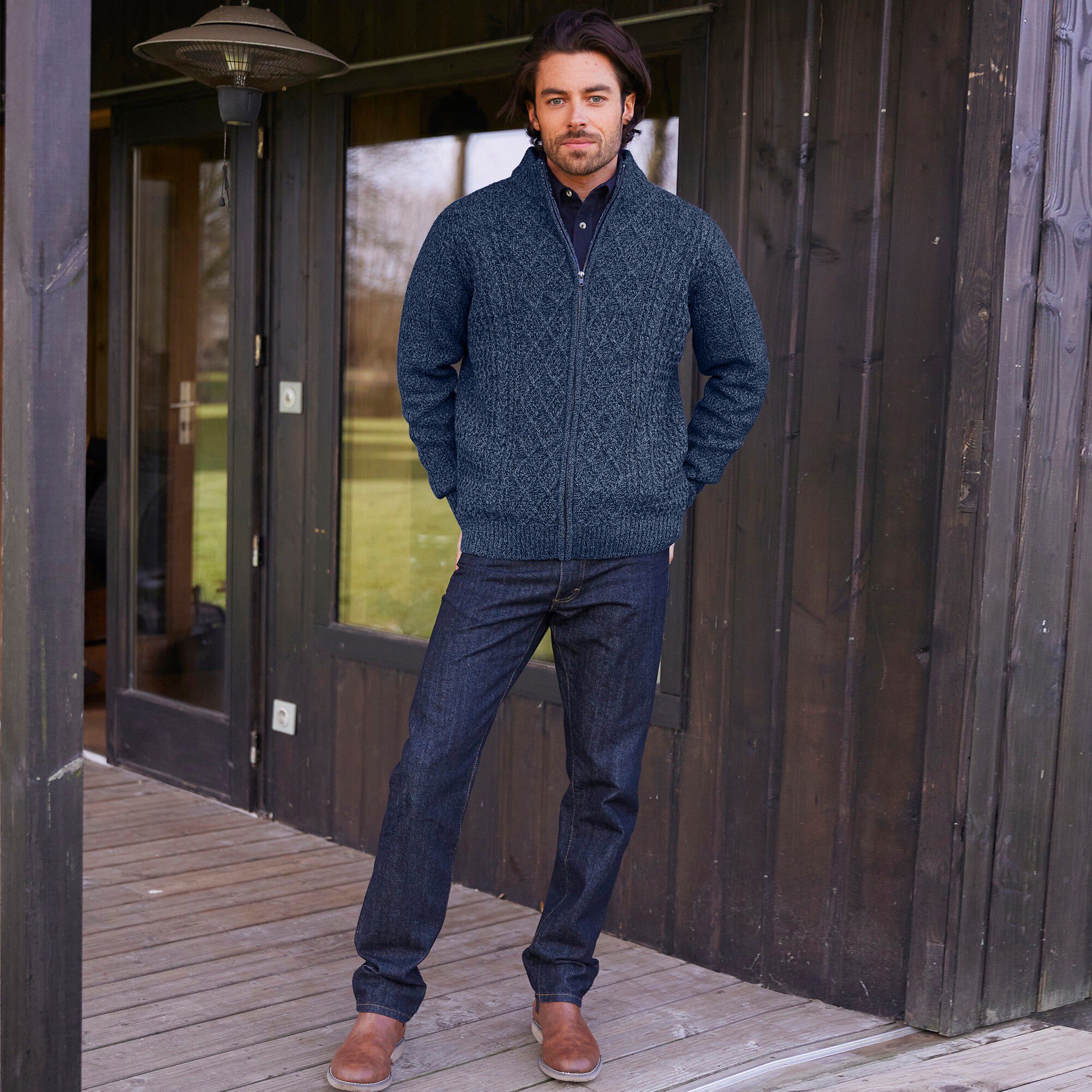 Gilet zippé maille irlandaise