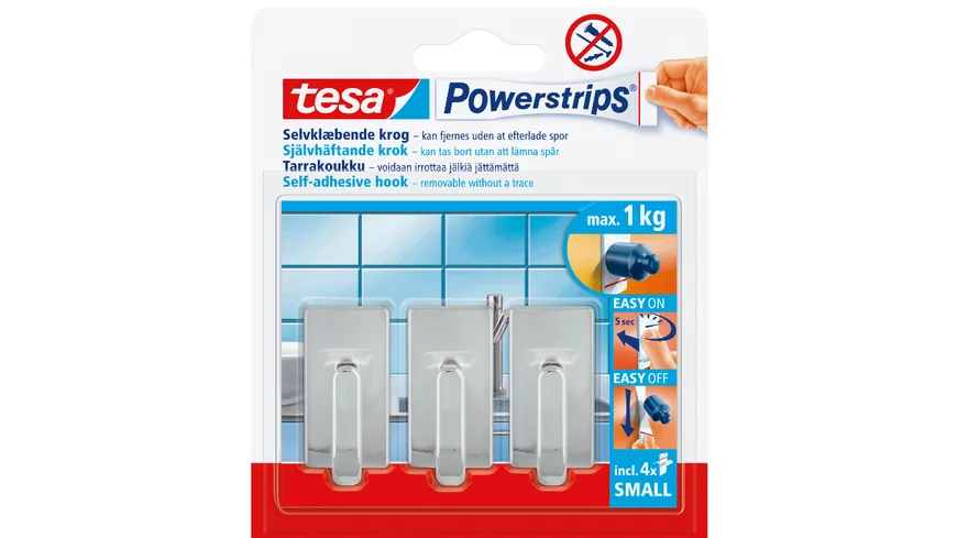 tesa Powerstrips® Haken ablösbar classic chrom chrom-matt