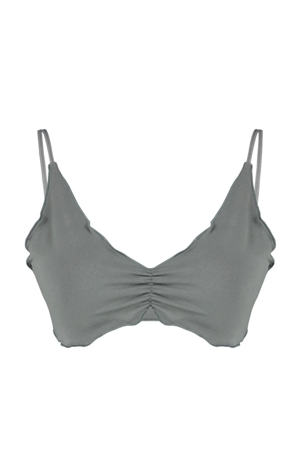 Trendyol Collection  Grauer nahtloser/nahtloser Strick-BH mit Seilträgern und ohne Kappe THMAW24SU00033