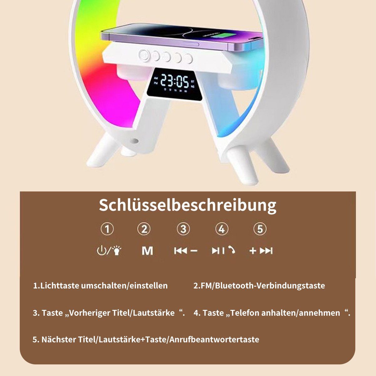 Hikeren Wecker Wecker Lautsprecher mit Umgebungslicht,Mehrere Lichteffekte Geeignet als Weihnachts- und Geburtstagsgeschenk