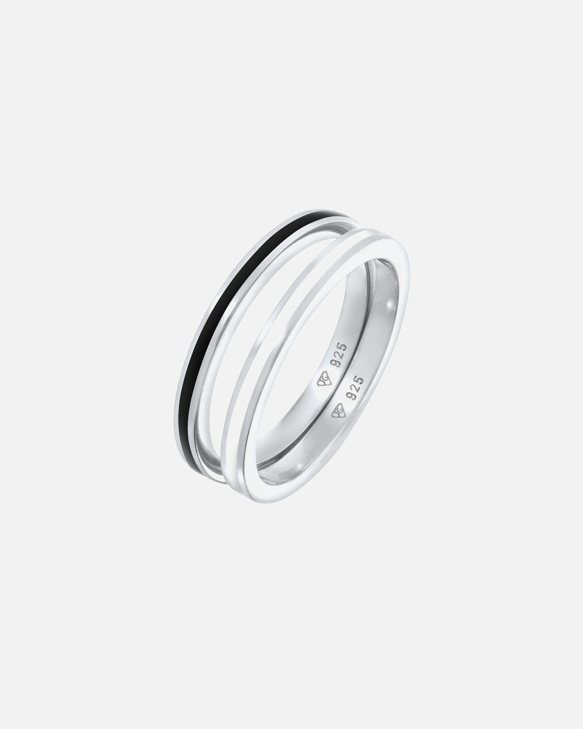Ensemble de bagues basiques Elli pour femme, en émail noir et argent sterling 925
