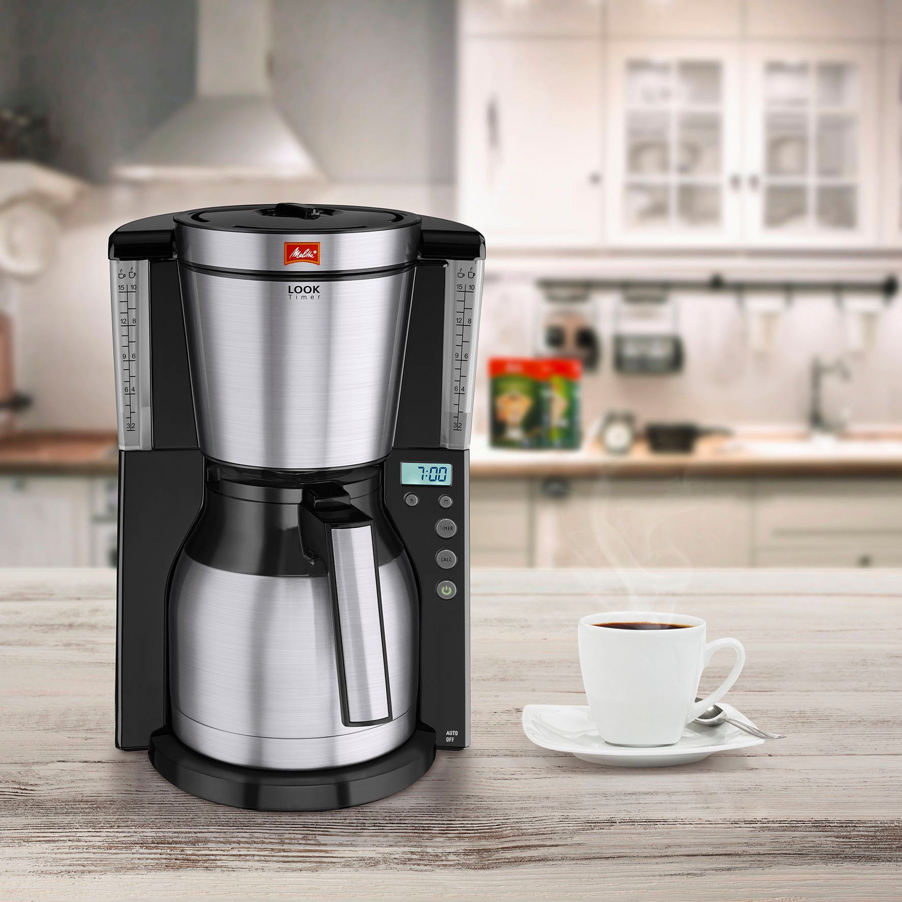 Melitta Filterkaffeemaschine Look® Therm Timer 1011-16, 1,25l Kaffeekanne, Papierfilter 1x4, mit Thermkanne und Timerfunktion