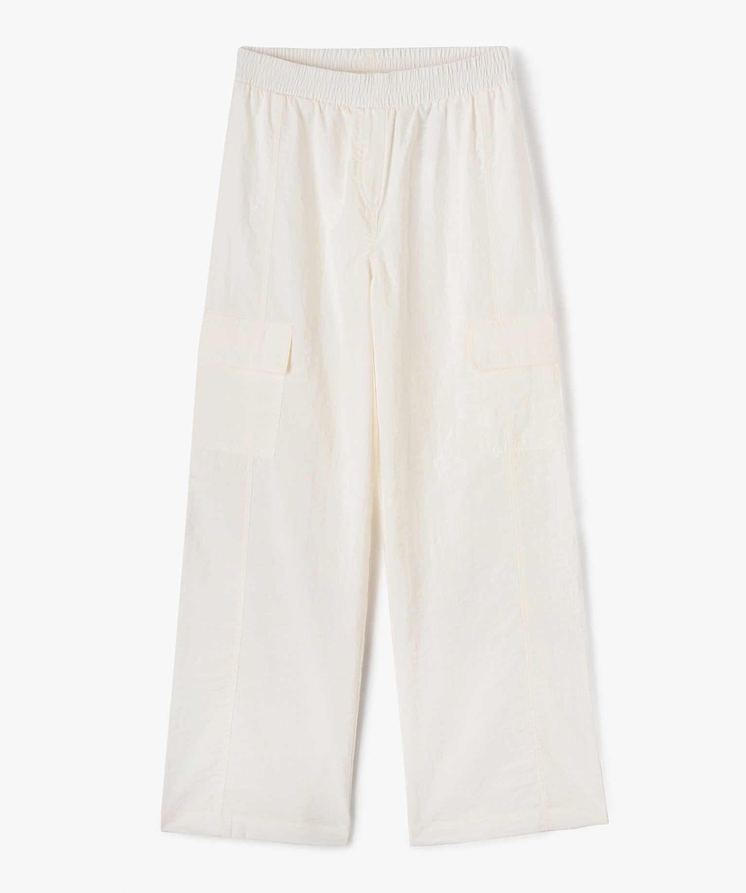 Pantalon en toile de parachute avec poches à rabat fille ecru | GEMO