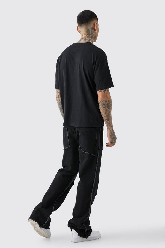 Tall lockere Twill-Schlaghose mit rohem Saum