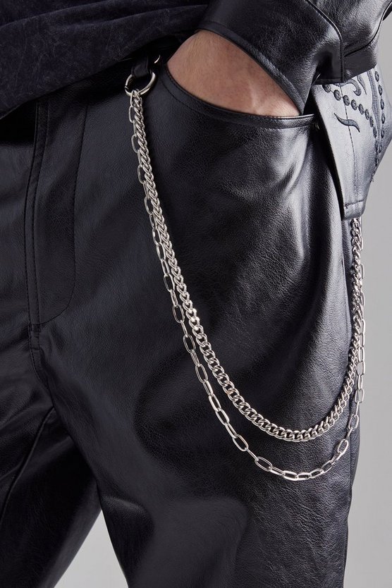 Schmale PU-Hose mit Paisley-Stickerei