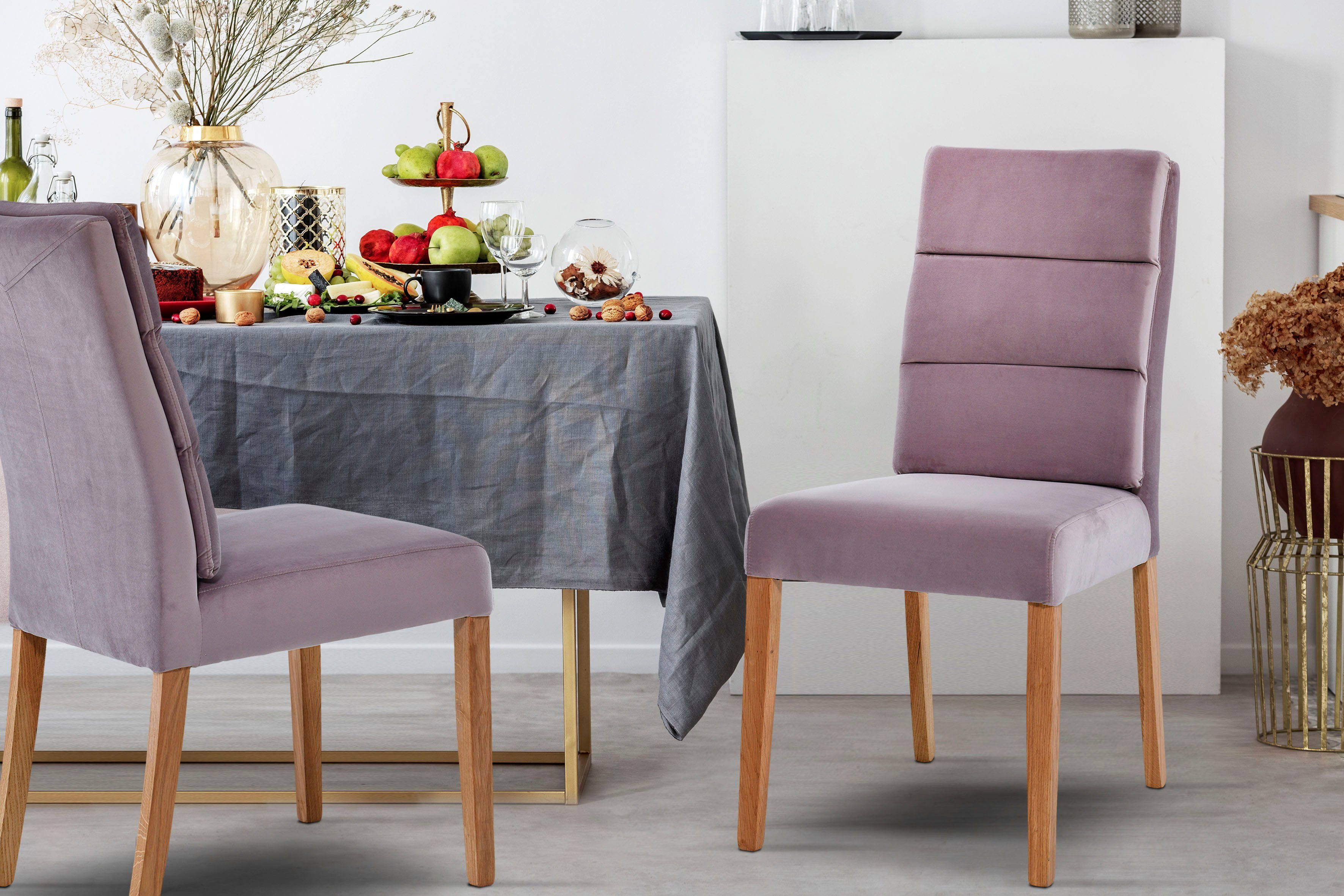 Home affaire 4-Fußstuhl Trasimeno (Set, 2 St), im 2er Set, aus massiver Eiche natur