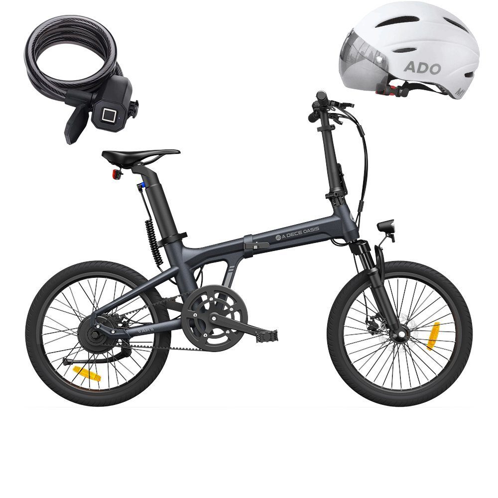 ADO E-Bike Air 20S Faltbares E-Fahrrad,klapprad Riemenantrieb,Pedelec, 1 Gang, Heckmotor, ebike Herren/Damen,Fingerabdruck-Schloss/Helm Handyhalter,Werkzeug