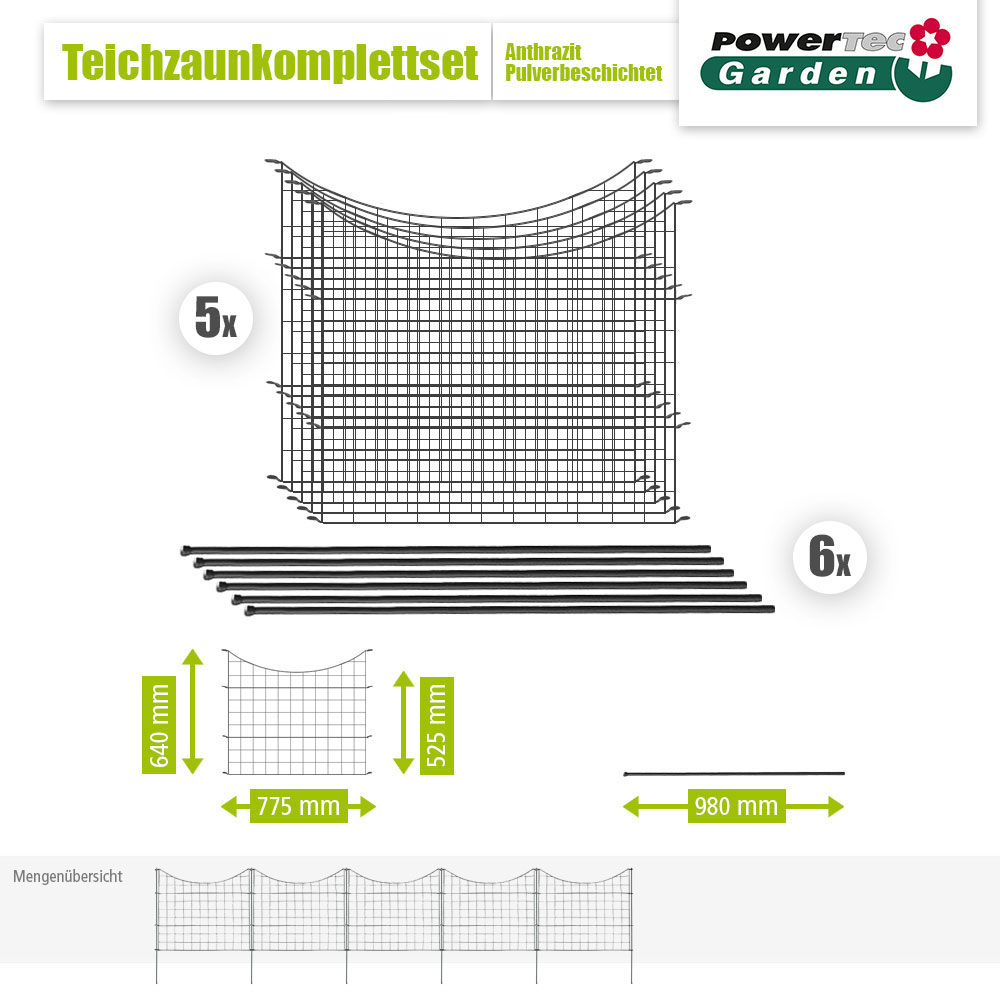 Powertec Garden Teichzaun Unterbogen 11-teiliger - Anthrazit