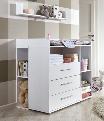 BMG Möbel Babyzimmer-Komplettset Luis, (Set, 11-St., Babybett inkl. Lattenrost und Matratze, Wickelkommode etc), Bett + Wickelkommode + 2-trg. Schrank + Standregal etc.