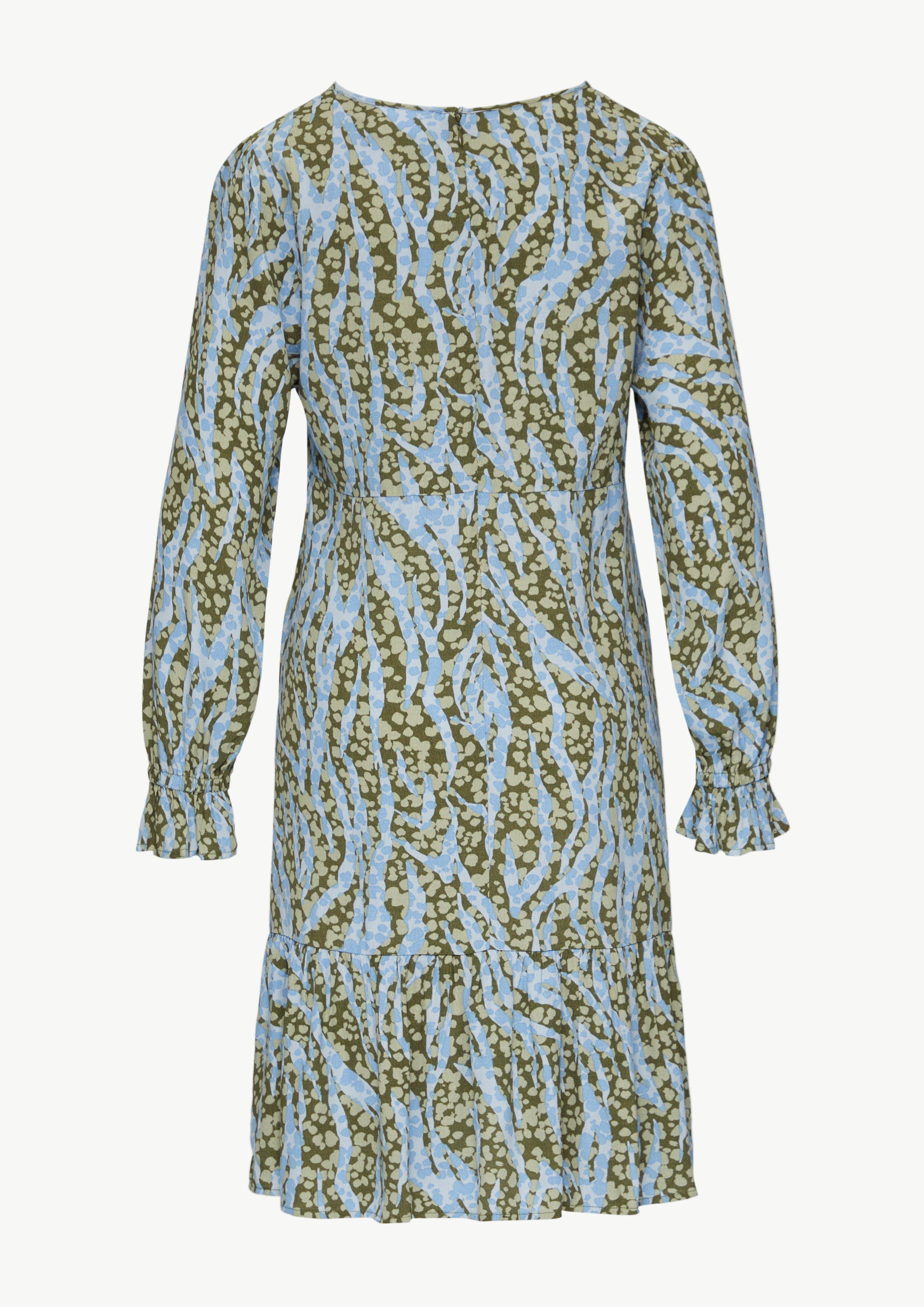 Gemustertes Kleid mit Volant-Details - olivgrün
