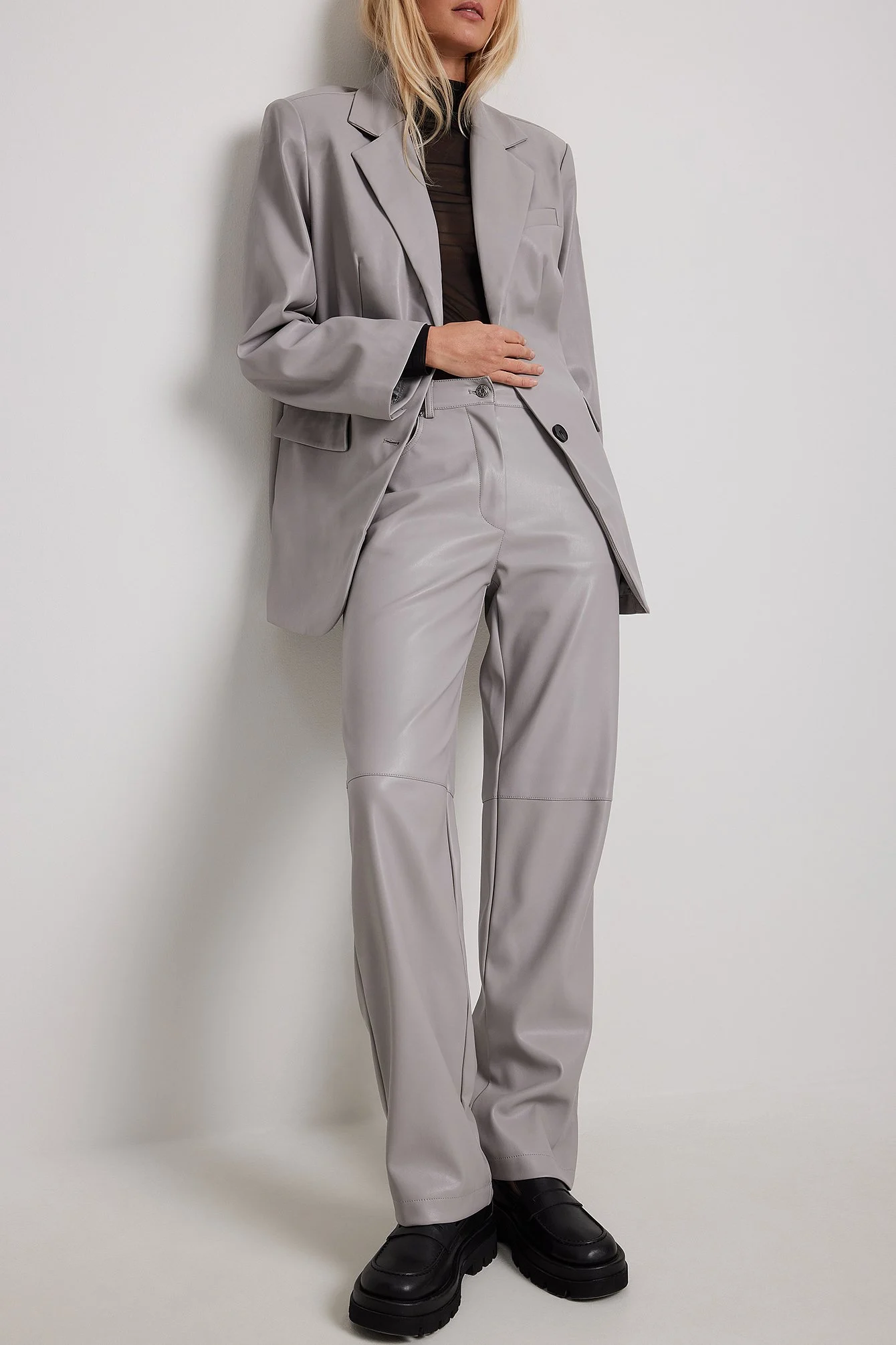 Maxi übergroßer PU-Blazer