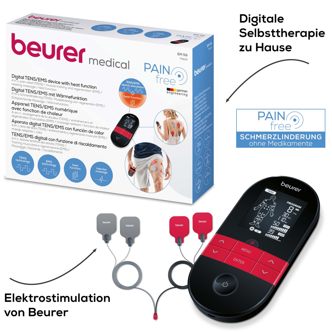 Beurer Digital TENS/EMS EM 59 mit Wärmefunktion-EMS-TENS-Gerät mit Wärmefunktion & 4 Elektroden