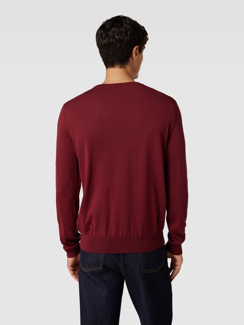 Strickpullover mit geripptem V-Ausschnitt Modell 'Baram' in bordeaux rot