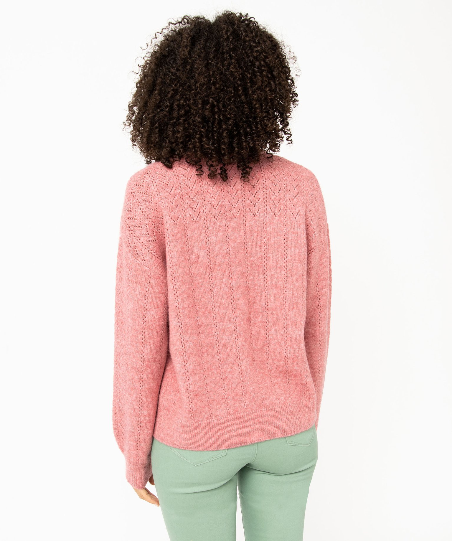 Gilet coupe droite en maille douillette ajourée femme rose | GEMO