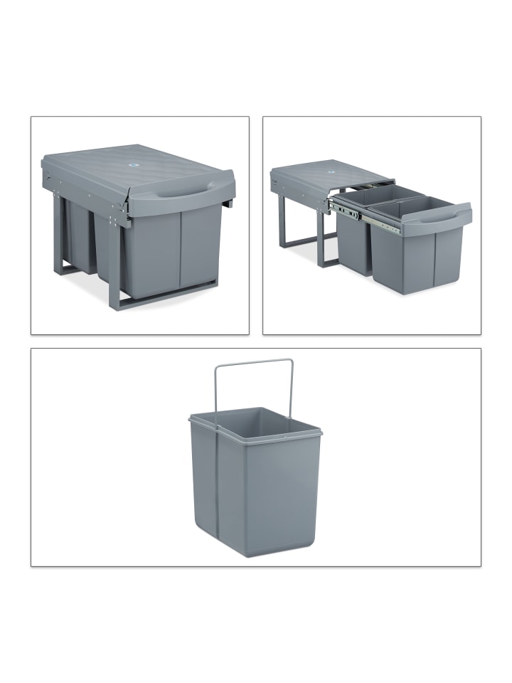 relaxdays Mülltrennsystem Grau Deluxe 2x15L günstig kaufen onesize