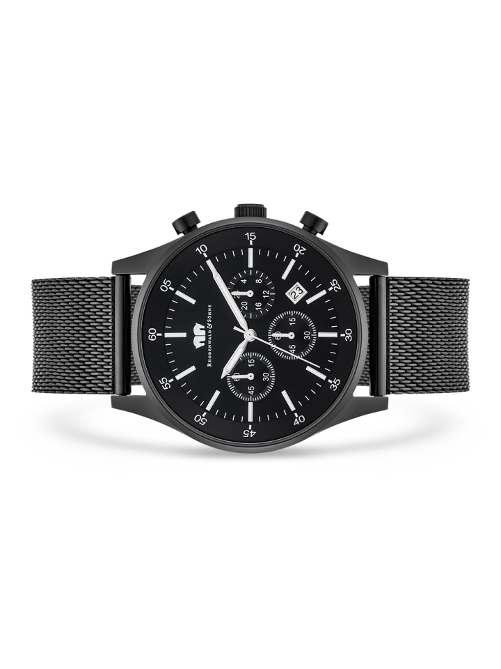 Rhodenwald & Söhne Herren Chronograph schwarz Edelstahl schwarz in schwarz günstig kaufen 21,5 cm