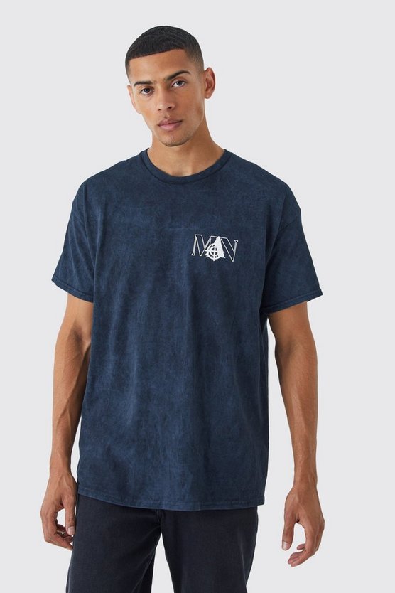 Oversize T-Shirt mit Acid-Waschung und Man-Print