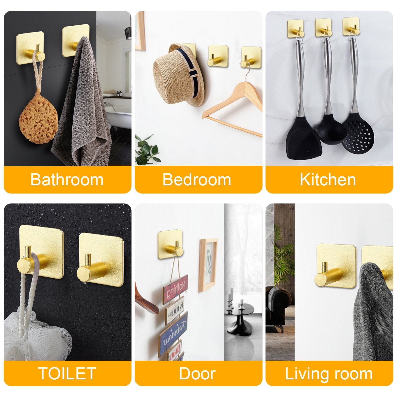 MDHAND Wandhaken Handtuchhaken aus Edelstahl, Badezimmer, Türen, Badewannen, Küche, (set, 4-St., 4 Stk), ohne Bohren, Rostfrei, Wasserfest