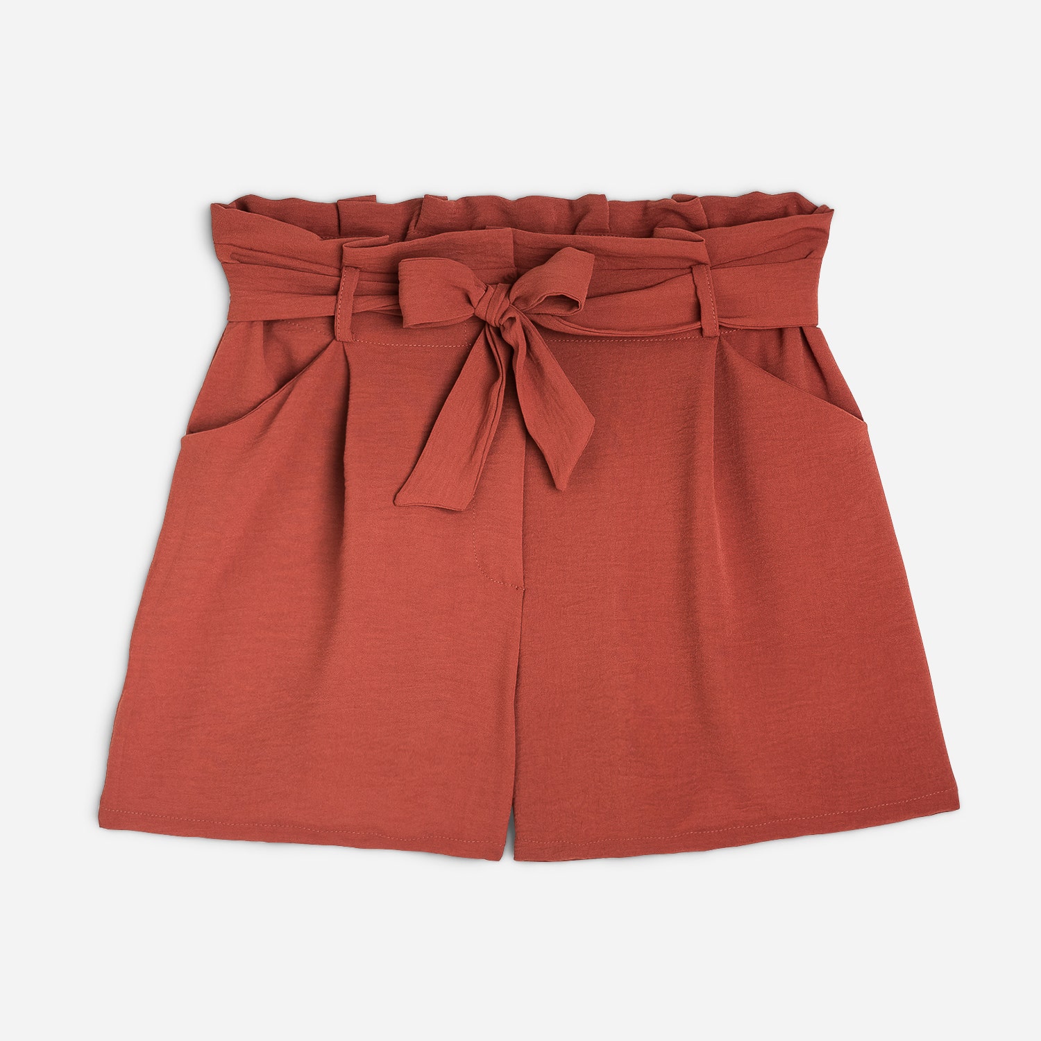Short TEXTO rouille fluide ceinturé